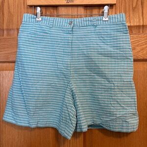 Vintage Lizsport by Liz Claiborne Shorts Teal White Plaid Gingham Women’s 16 W32